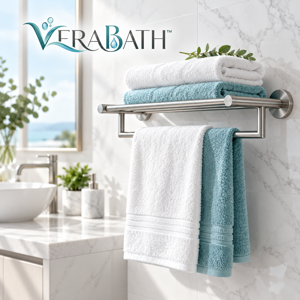 verabath™ Towel Holder with Space-Saving Storage & Modern Bathroom Style
