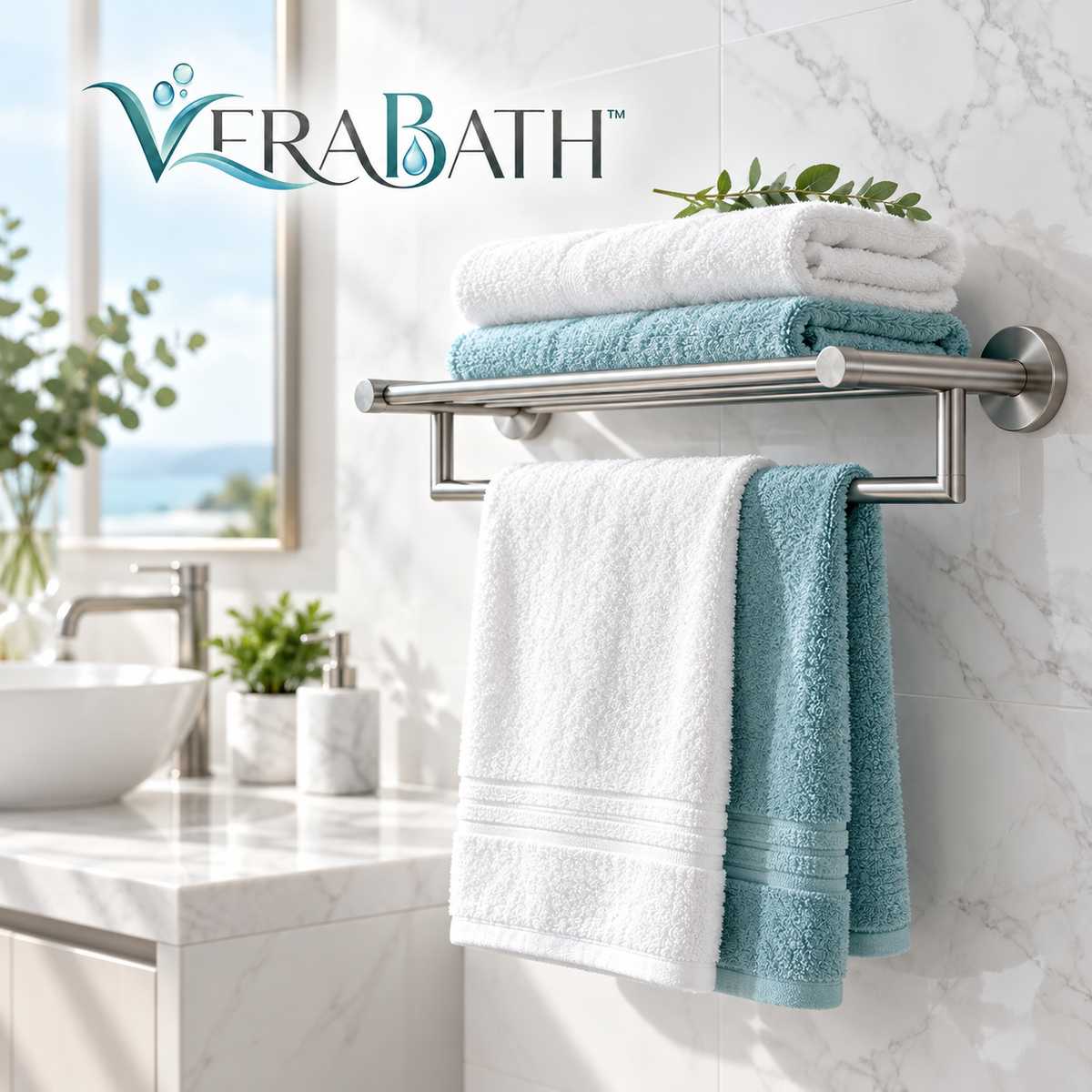 verabath™ Towel Holder with Space-Saving Storage & Modern Bathroom Style