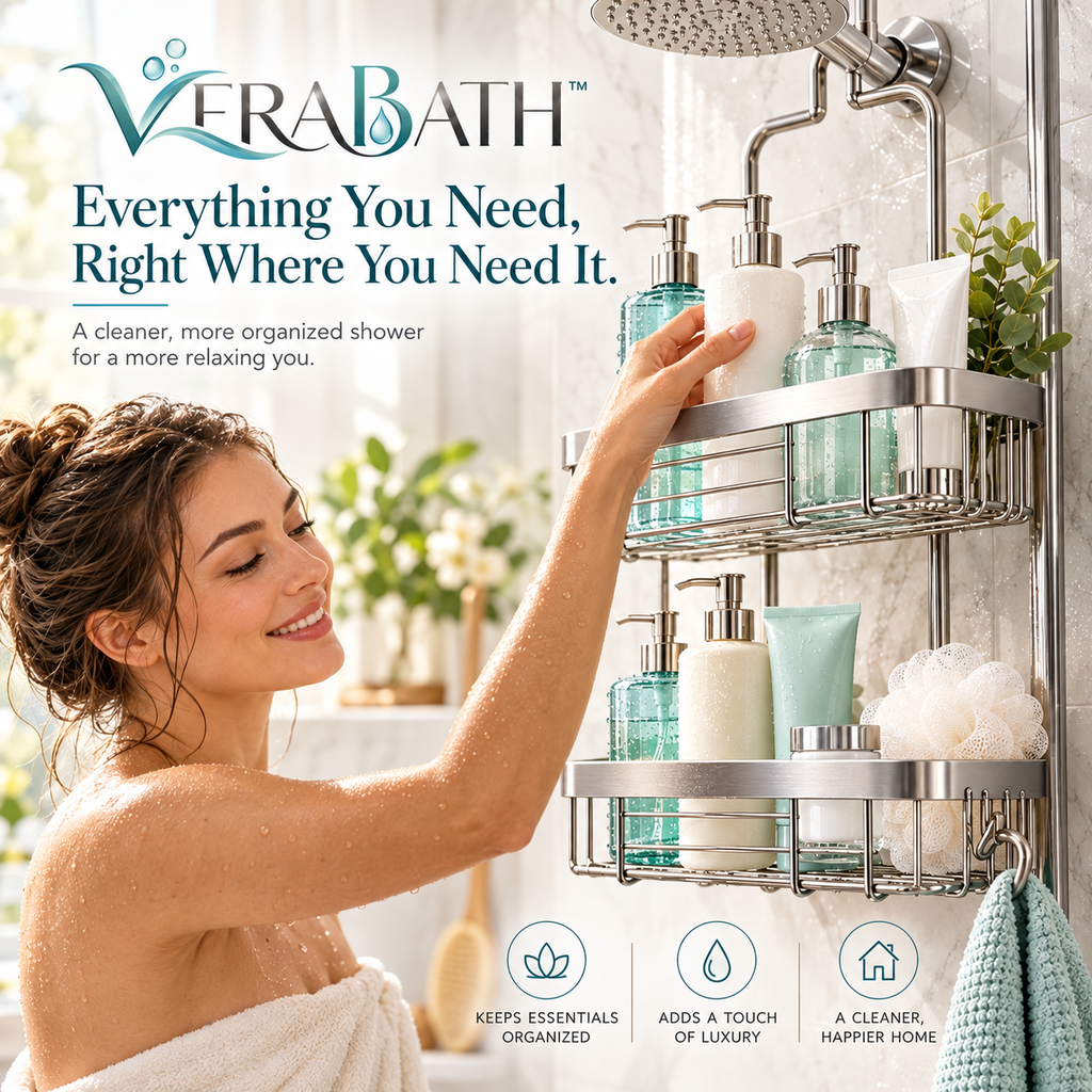 verabath™ Shower Caddy Organizer with Modern Bathroom Storage & Space Organization