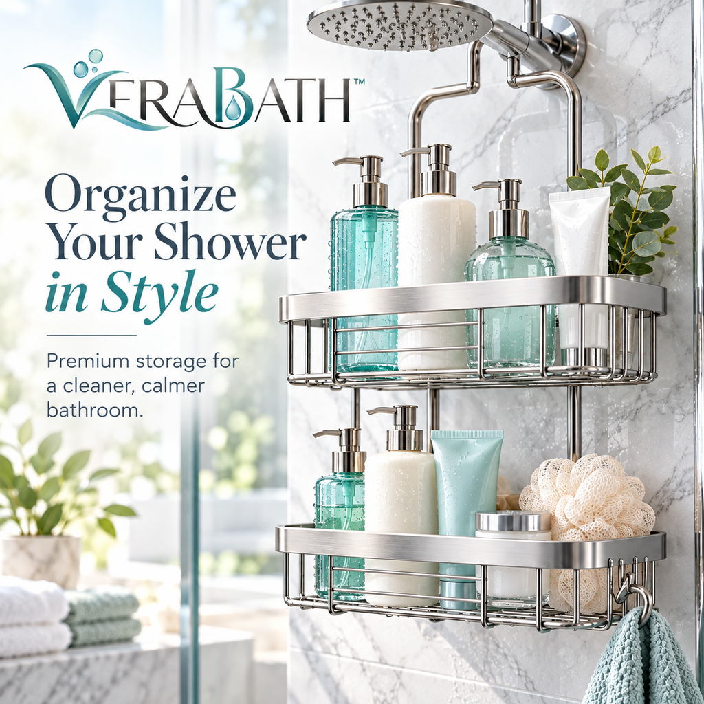 verabath™ Shower Caddy Organizer with Modern Bathroom Storage & Space Organization
