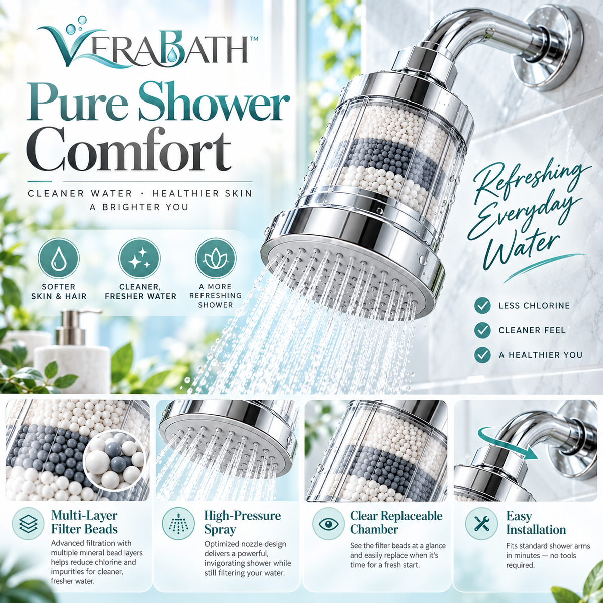 verabath™ Shower Head Filter with Modern Filtration & Enhanced Shower Experience
