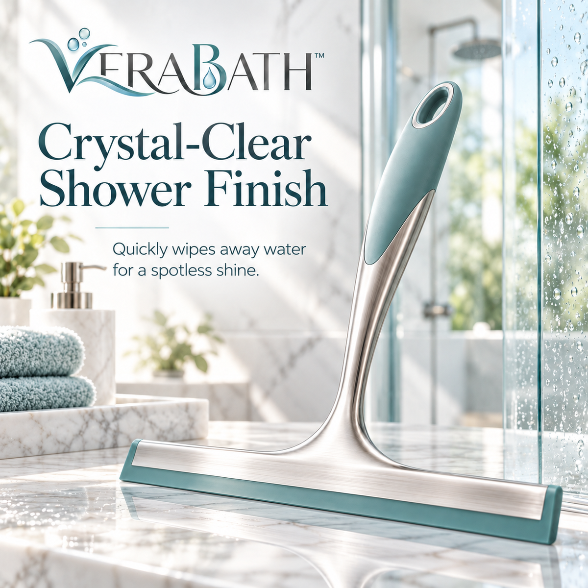 verabath™ Shower Squeegee with Water Removal & Bathroom Cleaning Solution