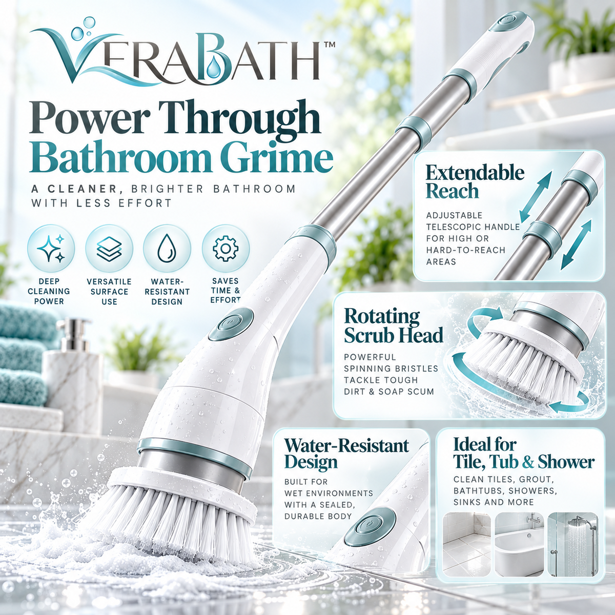 verabath™ Electric Spin Scrubber with Powerful Cleaning & Bathroom Care Solution