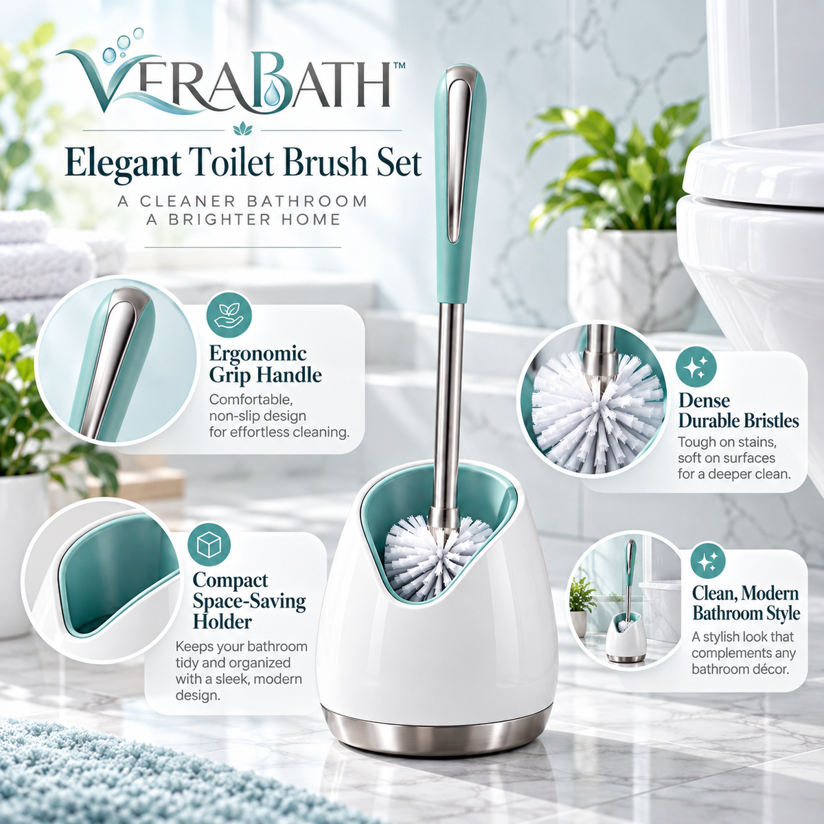 verabath™ Toilet Cleaning Brush with Modern Cleaning Performance & Storage Design