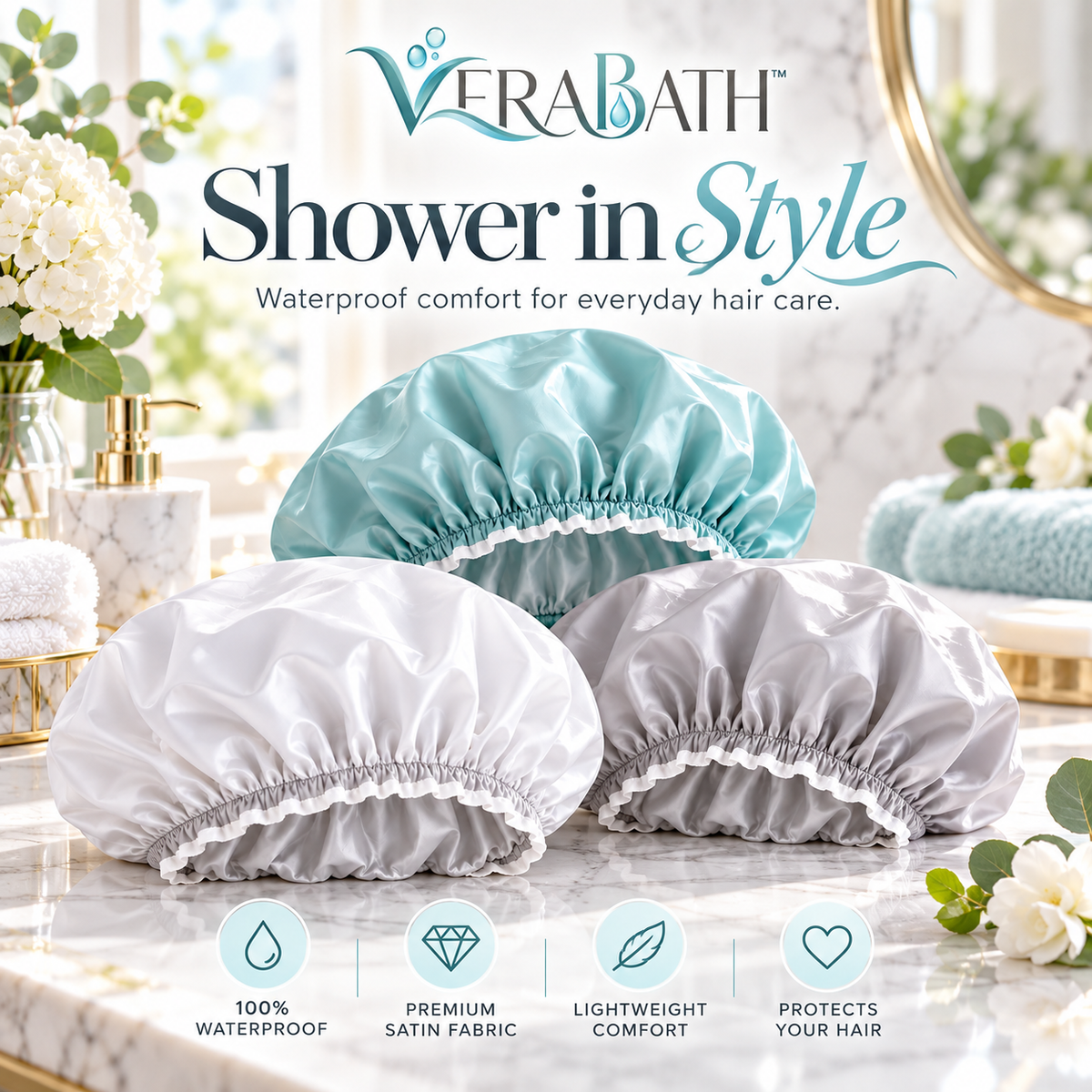 verabath™ Shower Cap Set with Hair Protection & Comfortable Shower Use