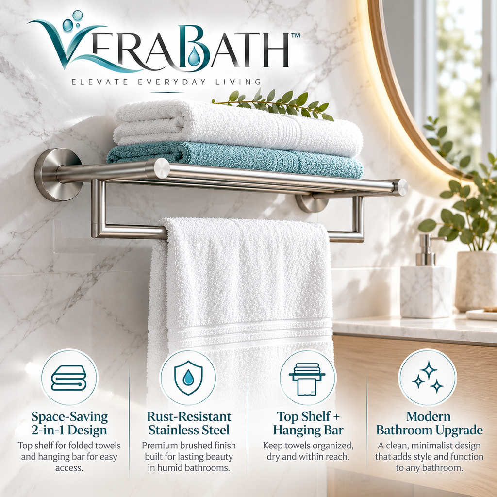 verabath™ Towel Holder with Space-Saving Storage & Modern Bathroom Style