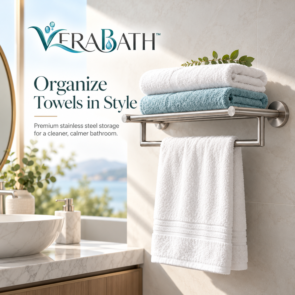 verabath™ Towel Holder with Space-Saving Storage & Modern Bathroom Style