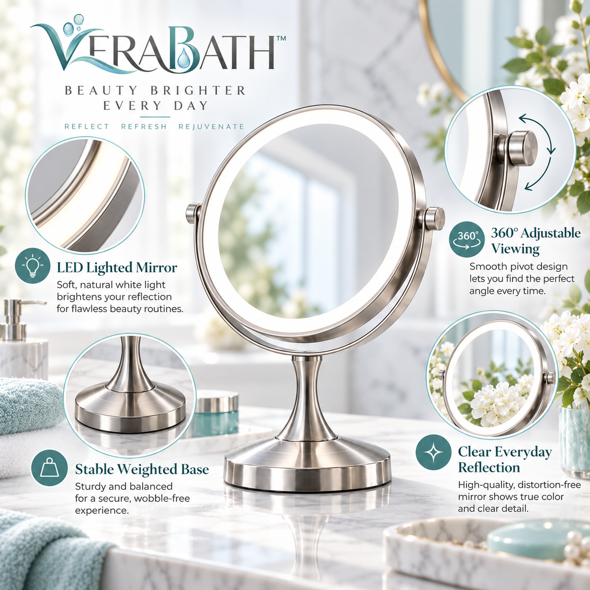 verabath™ Cosmetic Mirror with Elegant Beauty Care & Modern Vanity Style