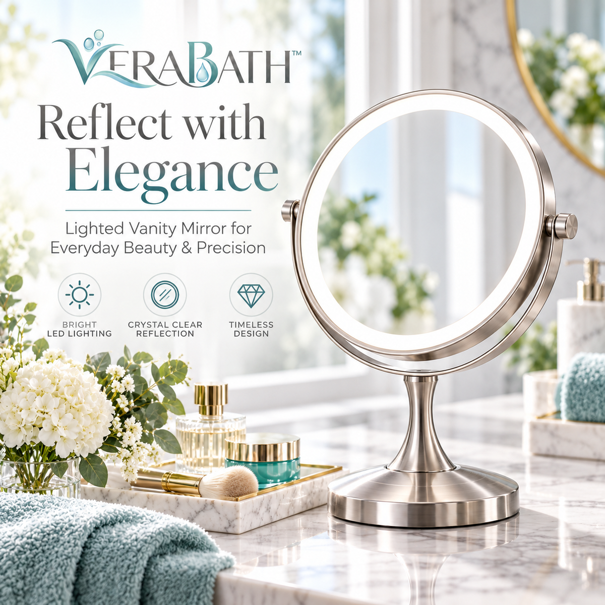verabath™ Cosmetic Mirror with Elegant Beauty Care & Modern Vanity Style
